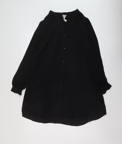 Additional front view of h7M women’s black polyester tunic blouse, size UK 10, v-neck