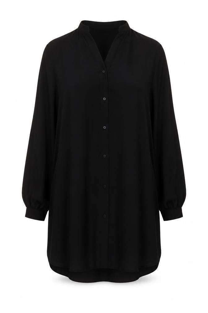 h7M Womens Black Polyester Tunic Blouse Size 10 V-Neck