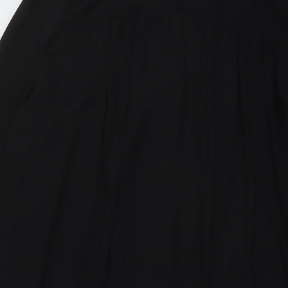 Brand and care label for h7M women’s black polyester tunic blouse, size UK 10, v-neck