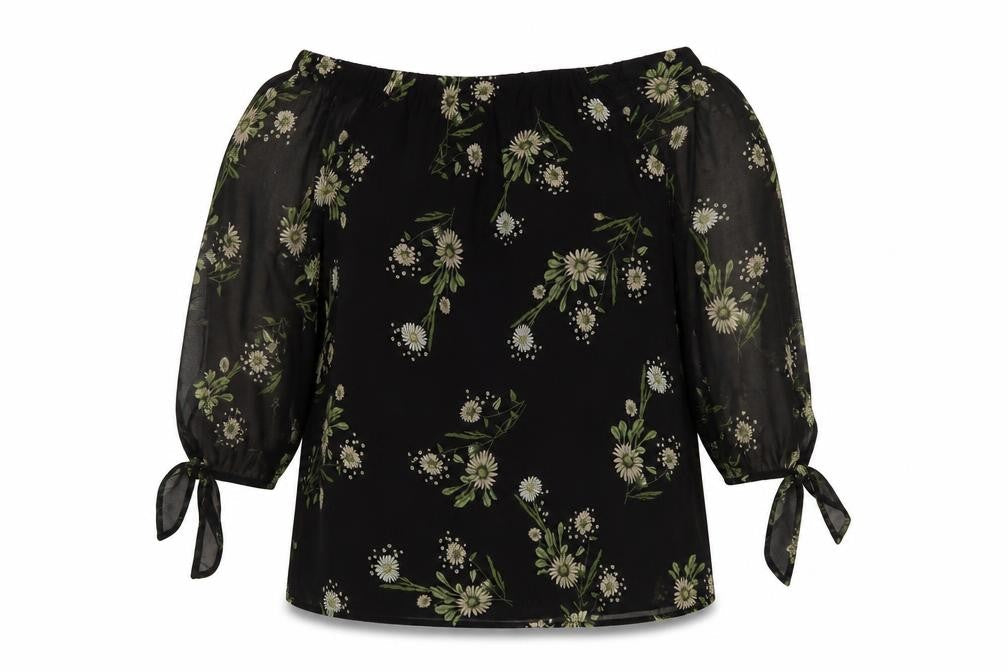 Marks & Spencer Womens Black Floral Polyester Basic Blouse Size 10 Square Neck