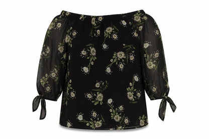 Marks & Spencer Womens Black Floral Polyester Basic Blouse Size 10 Square Neck