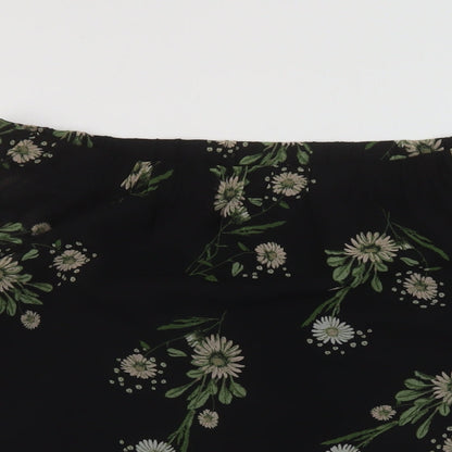 Marks & Spencer Womens Black Floral Polyester Basic Blouse Size 10 Square Neck