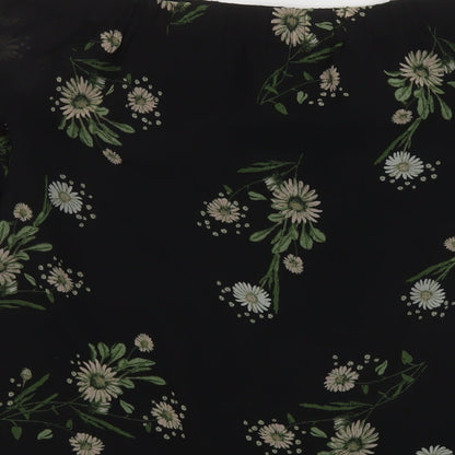 Marks & Spencer Womens Black Floral Polyester Basic Blouse Size 10 Square Neck