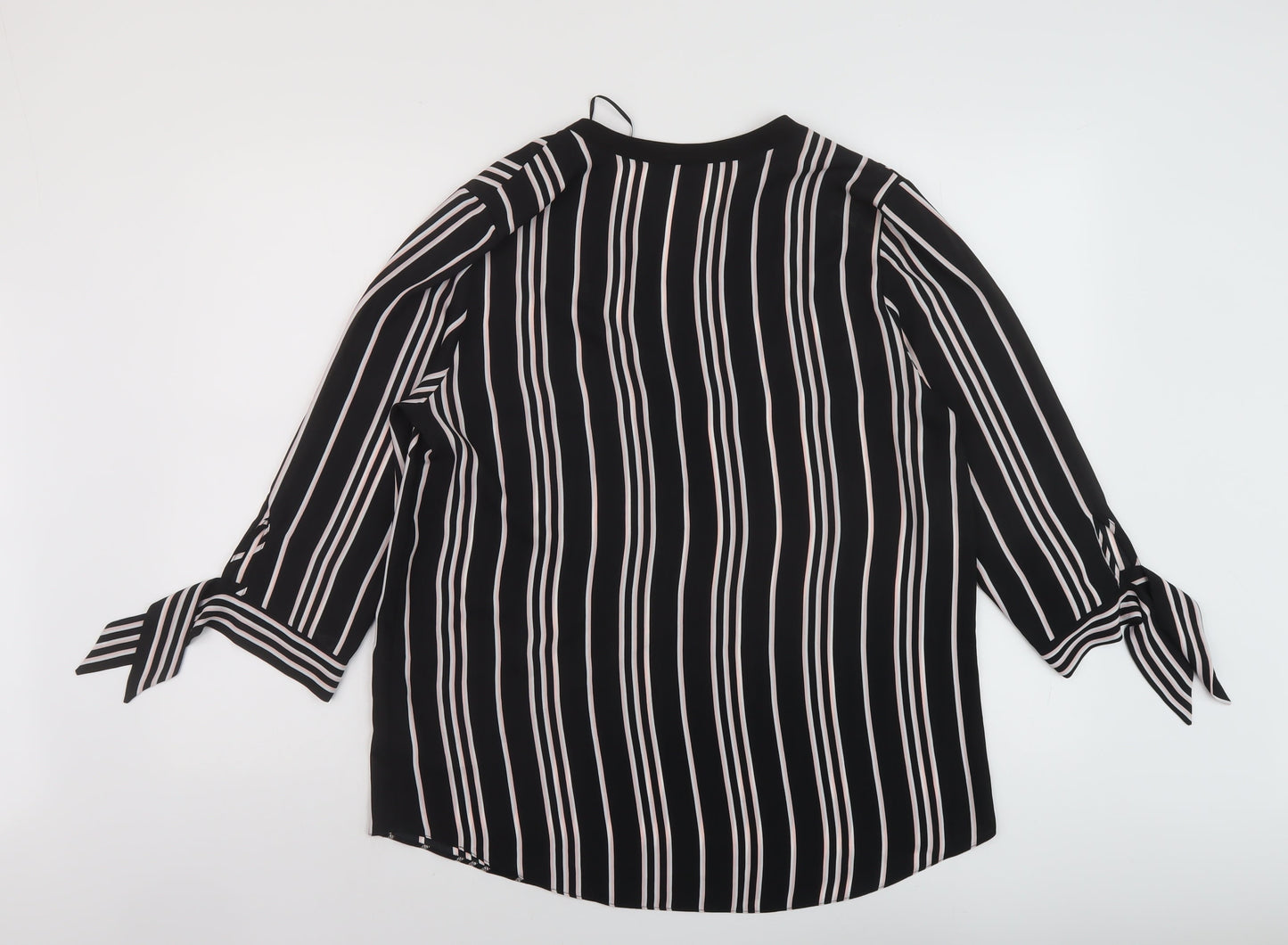 Debenhams Womens Black Striped Polyester Basic Blouse Size 14 V-Neck