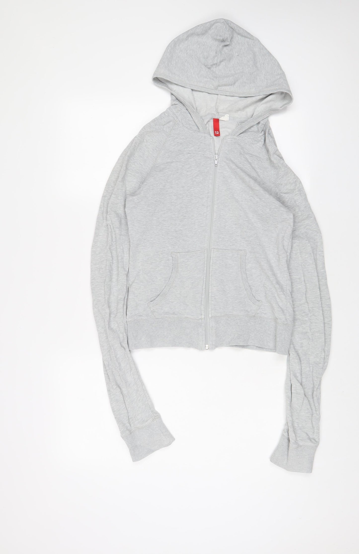 H&M Womens Grey Cotton Full Zip Hoodie Size 12 Zip