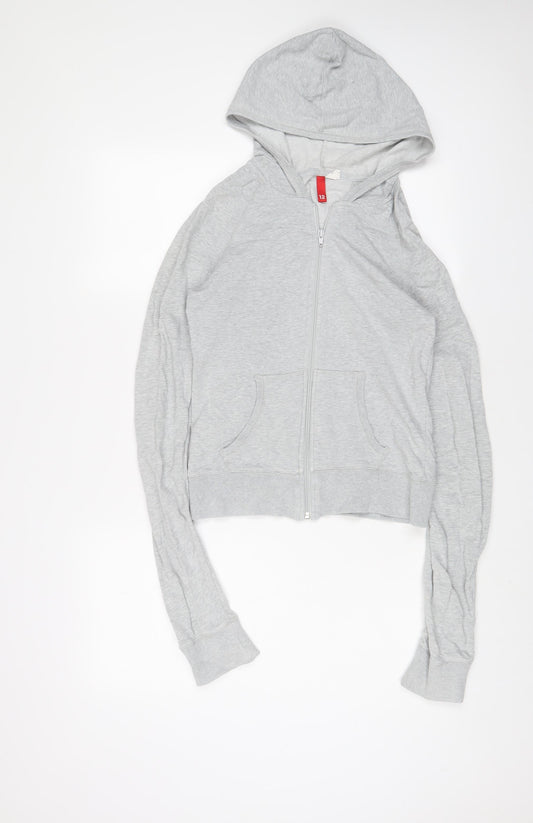 H&M Womens Grey Cotton Full Zip Hoodie Size 12 Zip