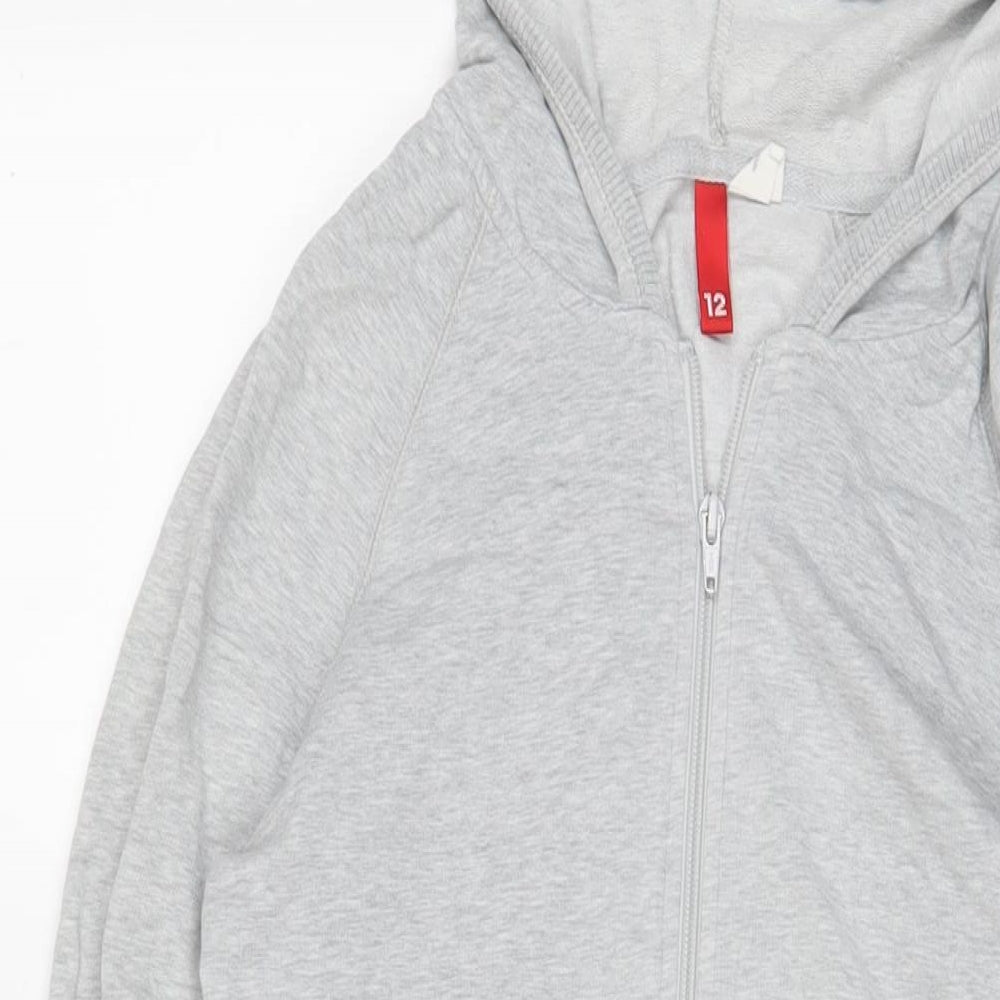 H&M Womens Grey Cotton Full Zip Hoodie Size 12 Zip