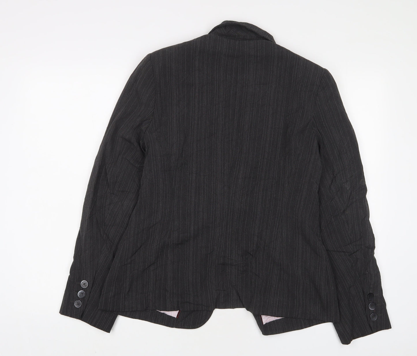 Debenhams Womens Grey Striped Jacket Blazer Size 14 Button