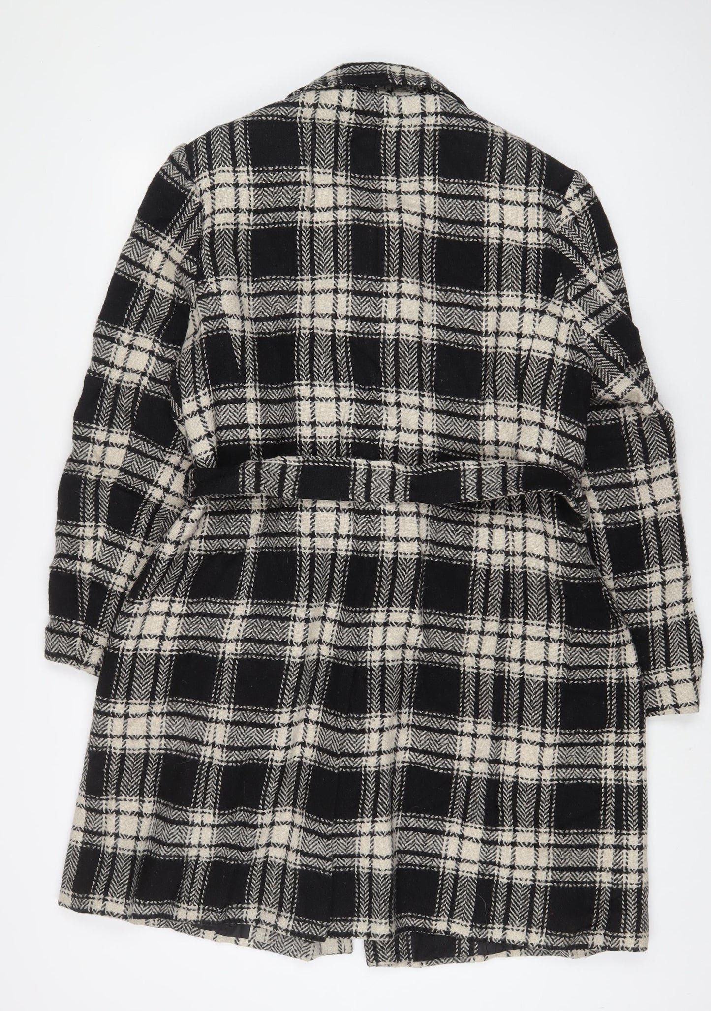EWM Womens Black Plaid Overcoat Coat Size 16 Button - Belted