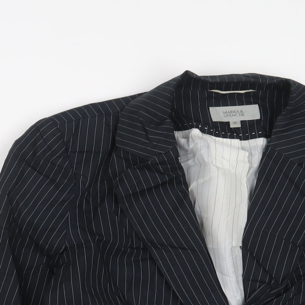 Marks and Spencer Womens Blue Striped Jacket Blazer Size 12 Buckle