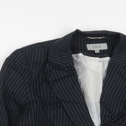 Marks & Spencer Womens Blue Striped Jacket Blazer Size 12 Buckle