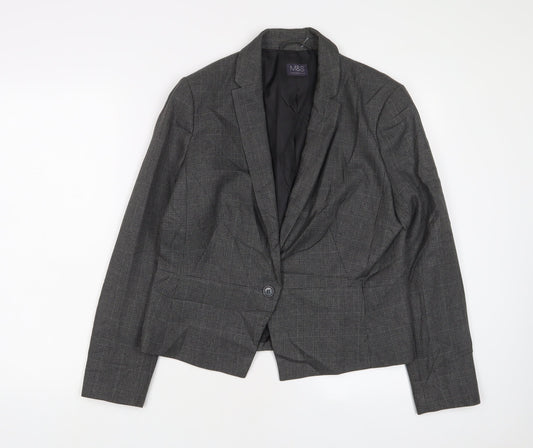 Marks and Spencer Womens Grey Plaid Jacket Blazer Size 14 Button