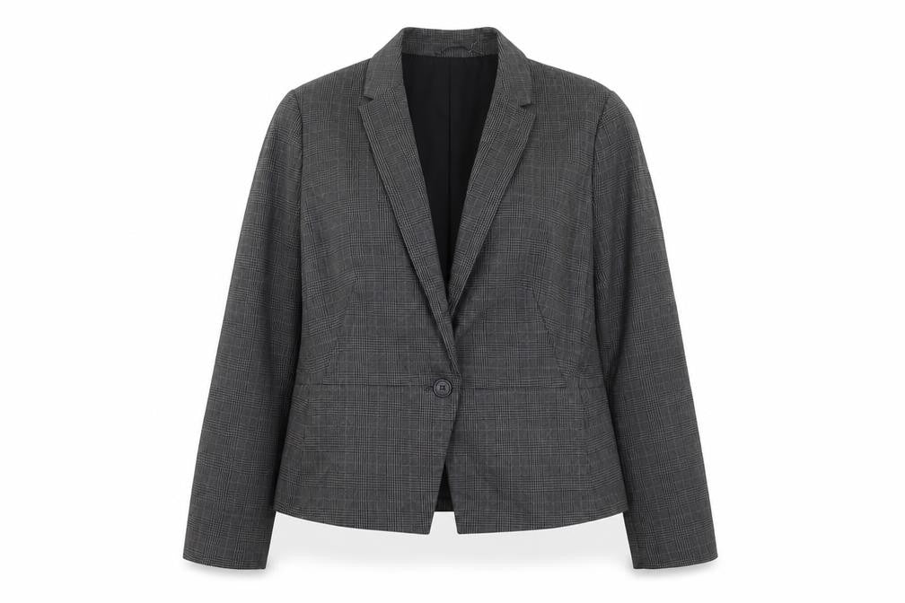 Marks & Spencer Womens Grey Plaid Jacket Blazer Size 14 Button