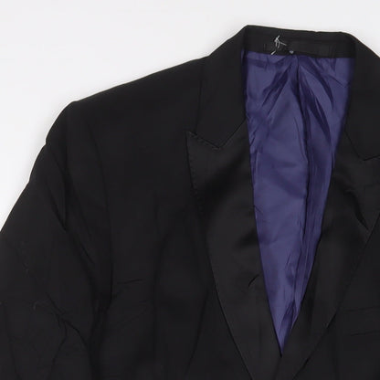 Close-up detail of Autograph men’s black polyester jacket suit jacket, size 42, regular