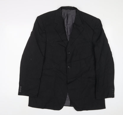 Preloved pinstripe Mens Black Striped Polyester Jacket Suit Jacket Size 42 Regular - Front