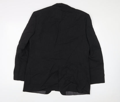 Preloved pinstripe Mens Black Striped Polyester Jacket Suit Jacket Size 42 Regular - Back