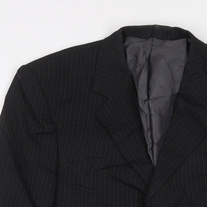 Preloved pinstripe Mens Black Striped Polyester Jacket Suit Jacket Size 42 Regular - Detail