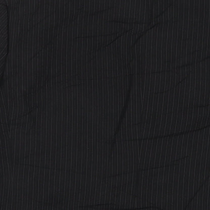 Preloved pinstripe Mens Black Striped Polyester Jacket Suit Jacket Size 42 Regular - Label