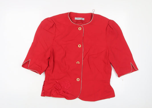 Hardob Womens Red Jacket Blazer Size 14 Button - Embroidered