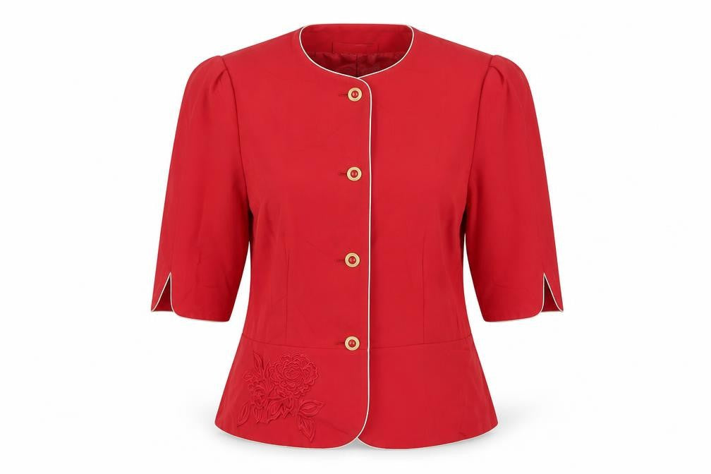 Hardob Womens Red Jacket Blazer Size 14 Button - Embroidered