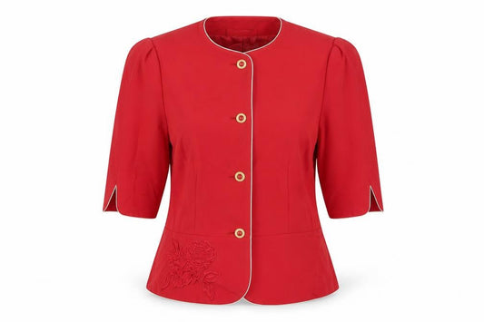 Hardob Womens Red Jacket Blazer Size 14 Button - Embroidered