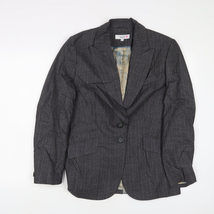 Next Womens Grey Striped Jacket Blazer Size 16 Button