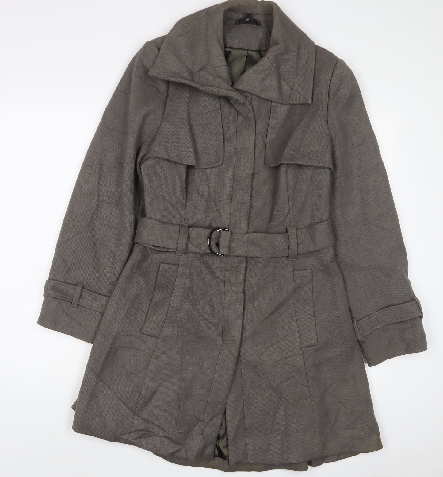 Marks and Spencer Womens Grey Overcoat Coat Size 14 Button - Belted