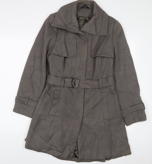 Marks and Spencer Womens Grey Overcoat Coat Size 14 Button - Belted