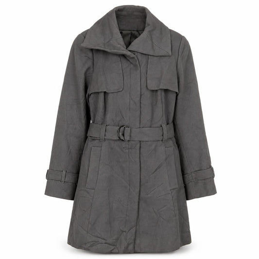 Marks & Spencer Womens Grey Overcoat Coat Size 14 Button - Belted