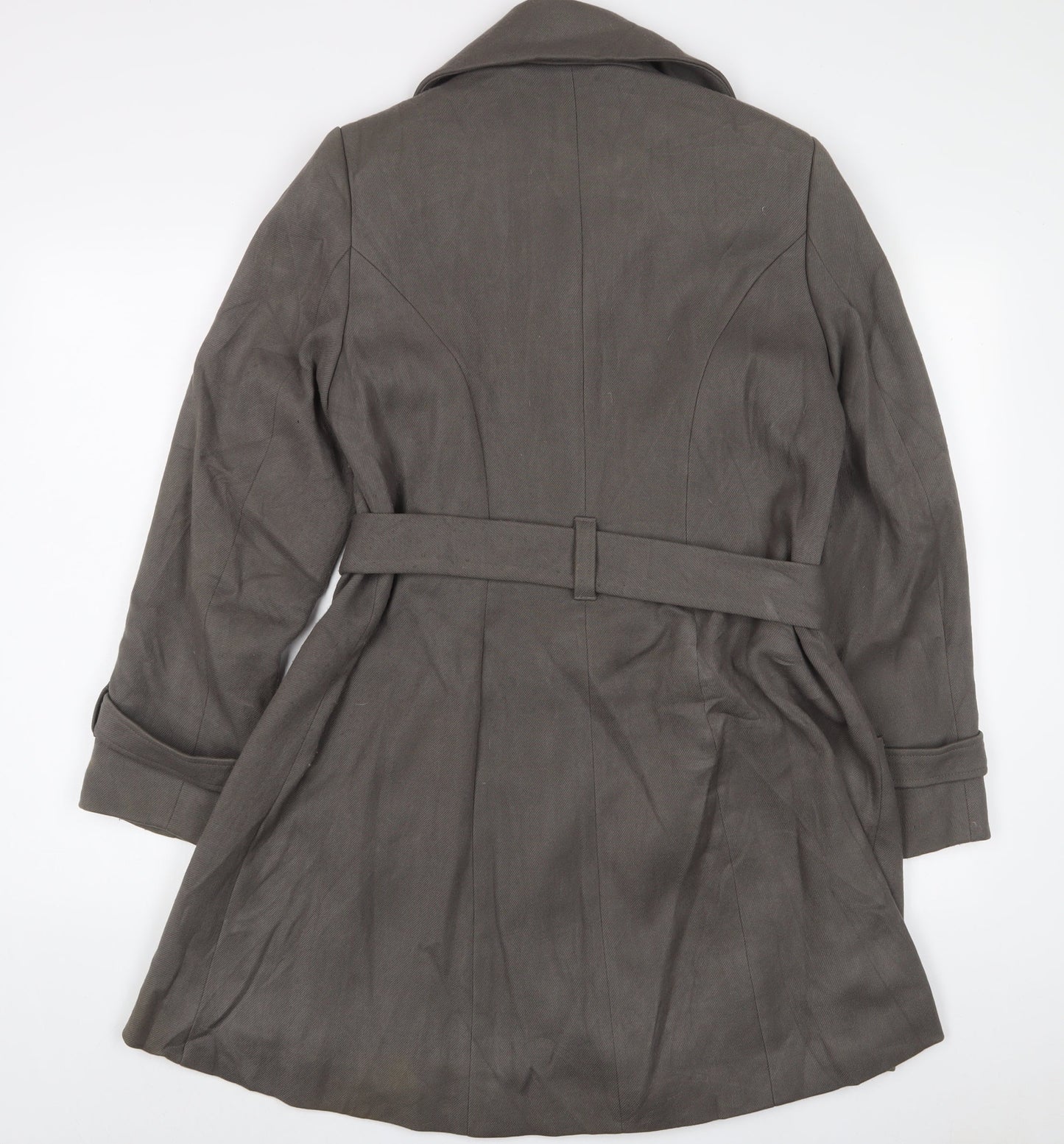 Marks and Spencer Womens Grey Overcoat Coat Size 14 Button - Belted