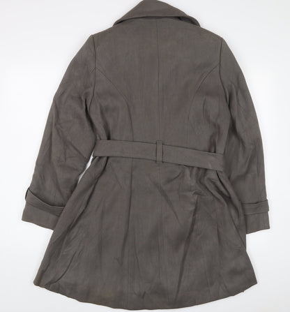 Marks & Spencer Womens Grey Overcoat Coat Size 14 Button - Belted