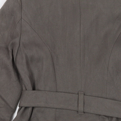 Marks & Spencer Womens Grey Overcoat Coat Size 14 Button - Belted