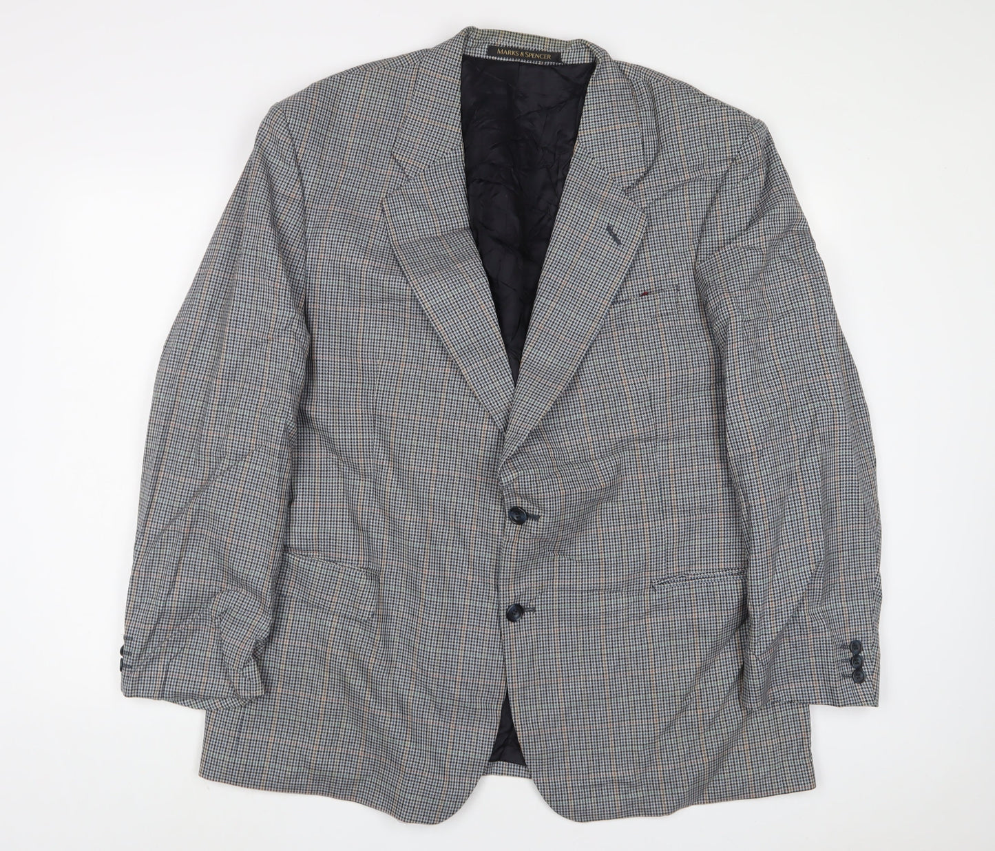 Marks and Spencer Mens Grey Plaid Wool Jacket Suit Jacket Size 46 Regular