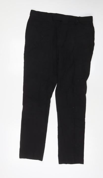 Next Mens Black Polyester Trousers Size 32 in L31 in Regular Hook & Eye