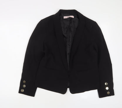 Additional front view of Miss Selfridge women’s black jacket blazer, size UK 12, hook & eye