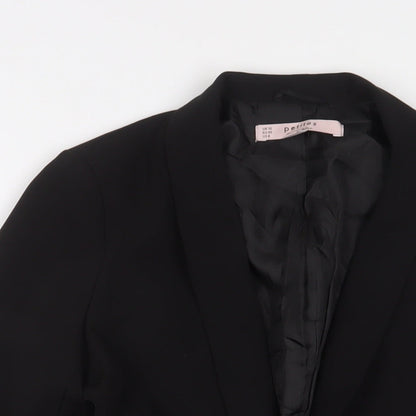 Close-up detail of Miss Selfridge women’s black jacket blazer, size UK 12, hook & eye