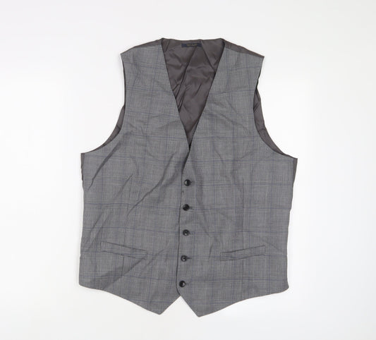 Marks and Spencer Mens Grey Plaid Polyester Jacket Suit Waistcoat Size 42 Regular