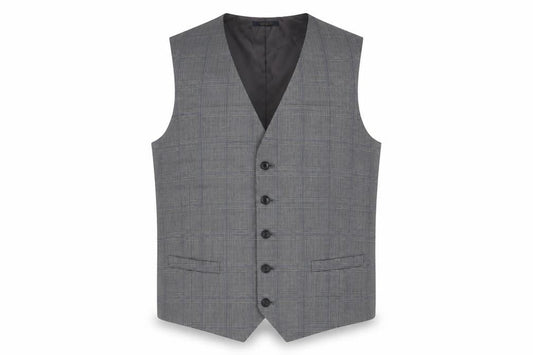 Marks & Spencer Mens Grey Plaid Polyester Jacket Suit Waistcoat Size 42 Regular