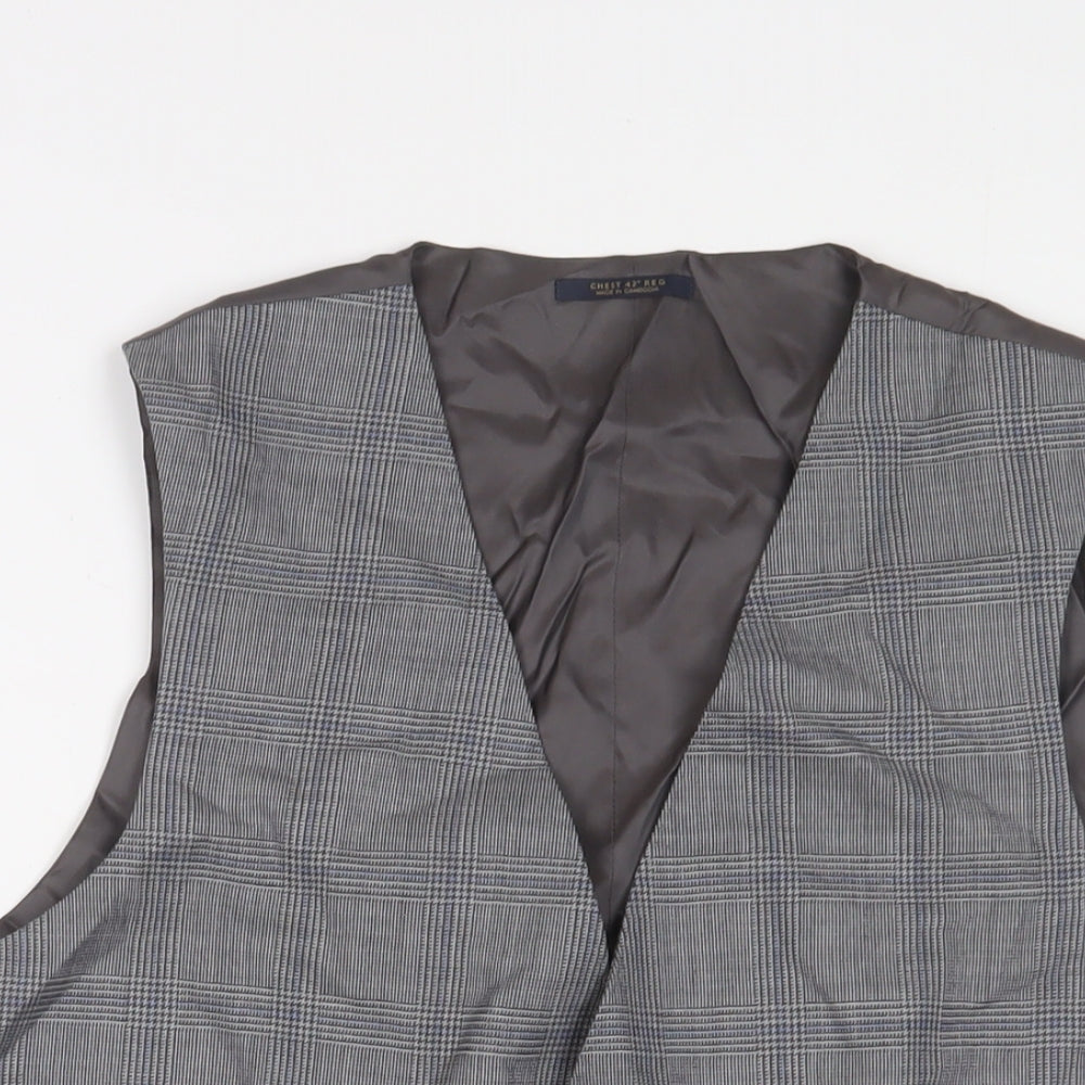 Marks and Spencer Mens Grey Plaid Polyester Jacket Suit Waistcoat Size 42 Regular
