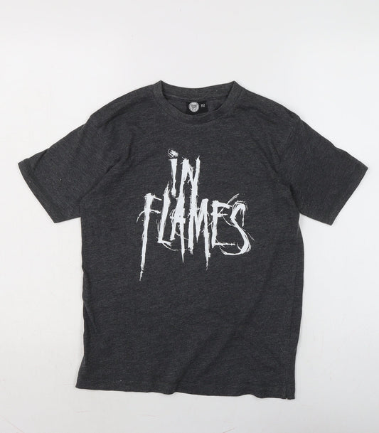 In Flames Boys Grey Houndstooth Cotton Basic T-Shirt Size 12-13 Years Crew Neck