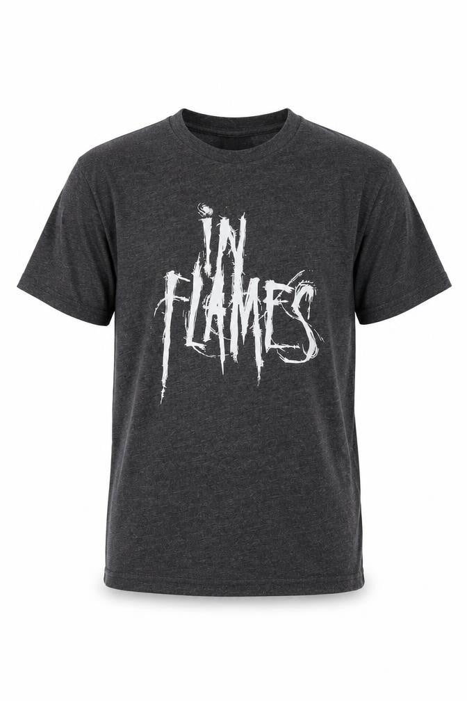 In Flames Boys Grey Houndstooth Cotton Basic T-Shirt Size 12-13 Years Crew Neck