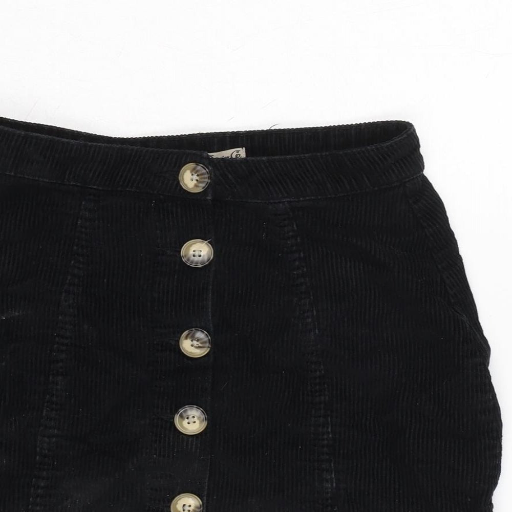 Denim & Co. Womens Black Cotton A-Line Skirt Size 6 Button