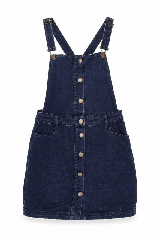 Next Womens Blue Cotton Pinafore/Dungaree Dress Size 12 Square Neck Snap - Adjustable Straps