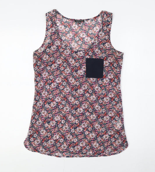 Warehouse Womens Multicoloured Floral Polyester Camisole Tank Size 8 Round Neck - Sheer
