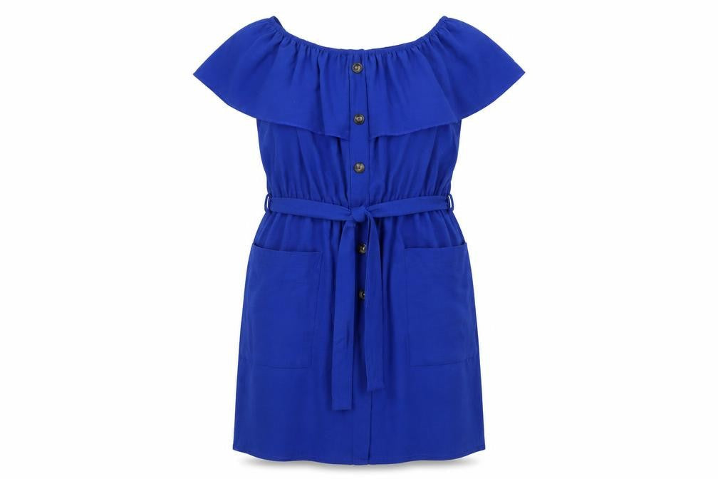 Quiz Womens Blue Polyester A-Line Size 16 Off the Shoulder - Pockets