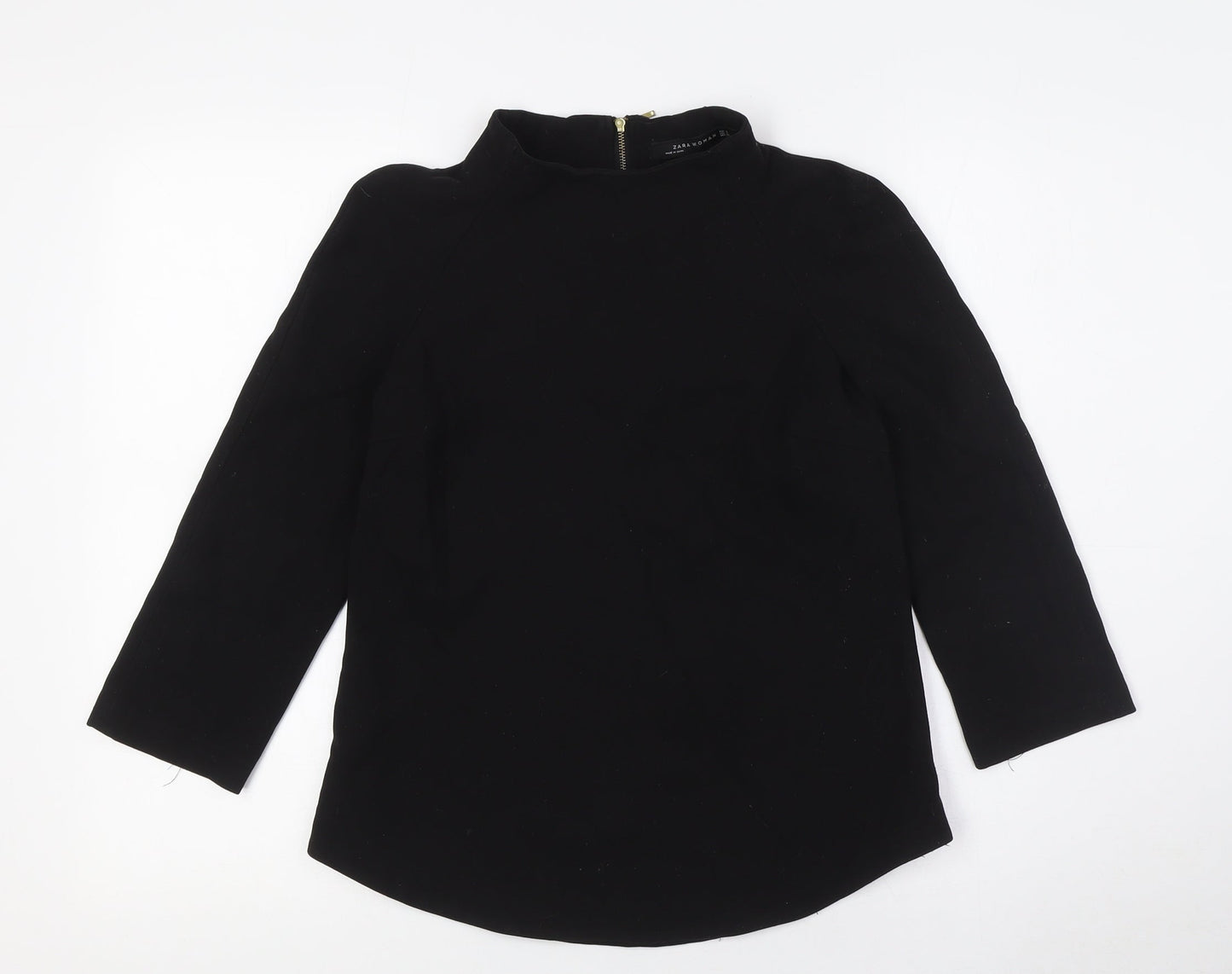 Zara Womens Black Polyester Basic Blouse Size S Mock Neck