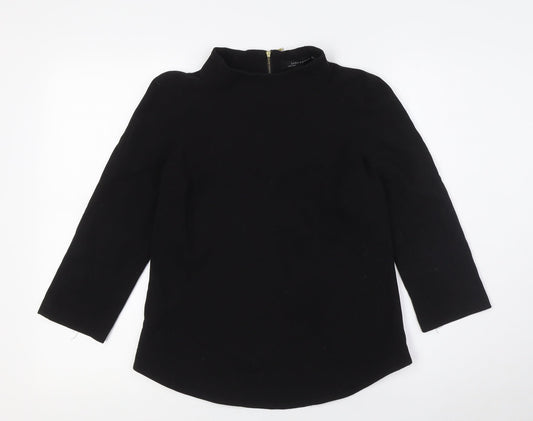 Zara Womens Black Polyester Basic Blouse Size S Mock Neck