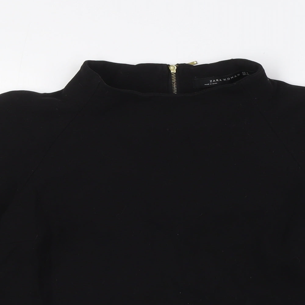 Zara Womens Black Polyester Basic Blouse Size S Mock Neck