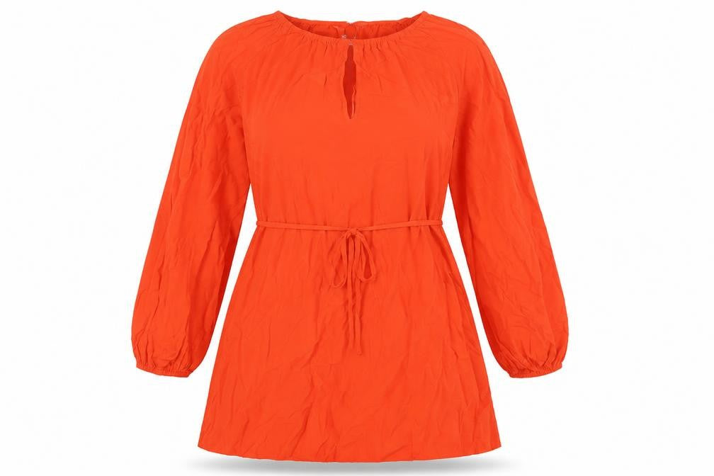 H&M Womens Orange Cotton A-Line Size S Round Neck - Belted