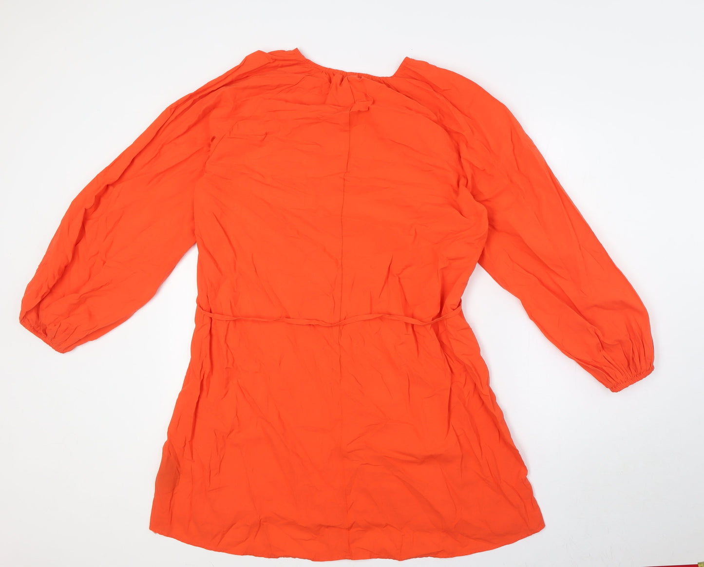 H&M Womens Orange Cotton A-Line Size S Round Neck - Belted